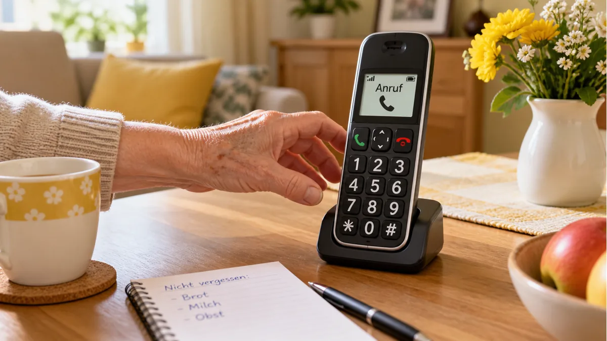 Seniorengerechtes Telefon mit großen gut lesbaren Tasten zu Hause
