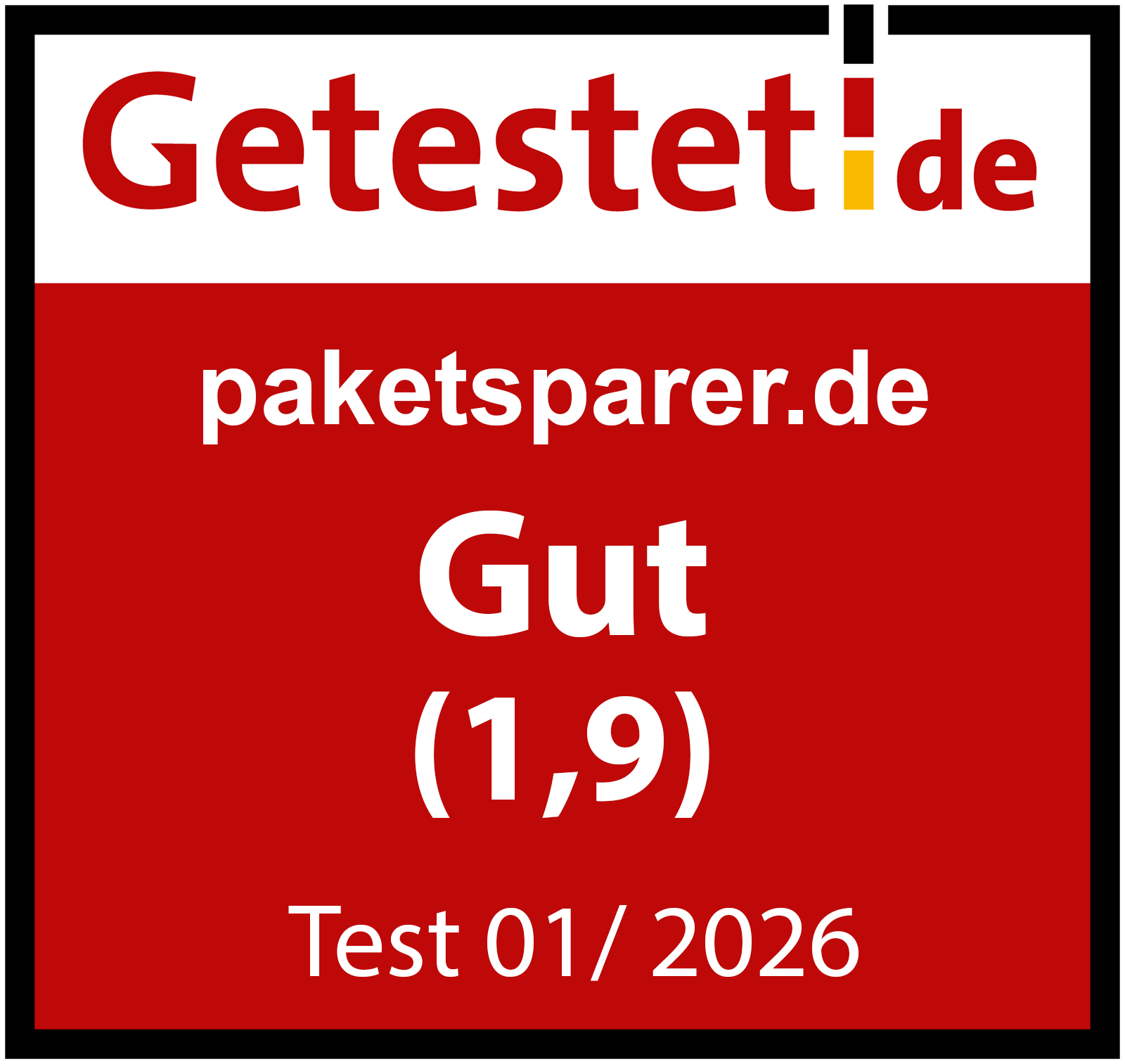 Paketsparer.de: Gut (1,9) im Einzeltest von Getestet.de, Januar 2026